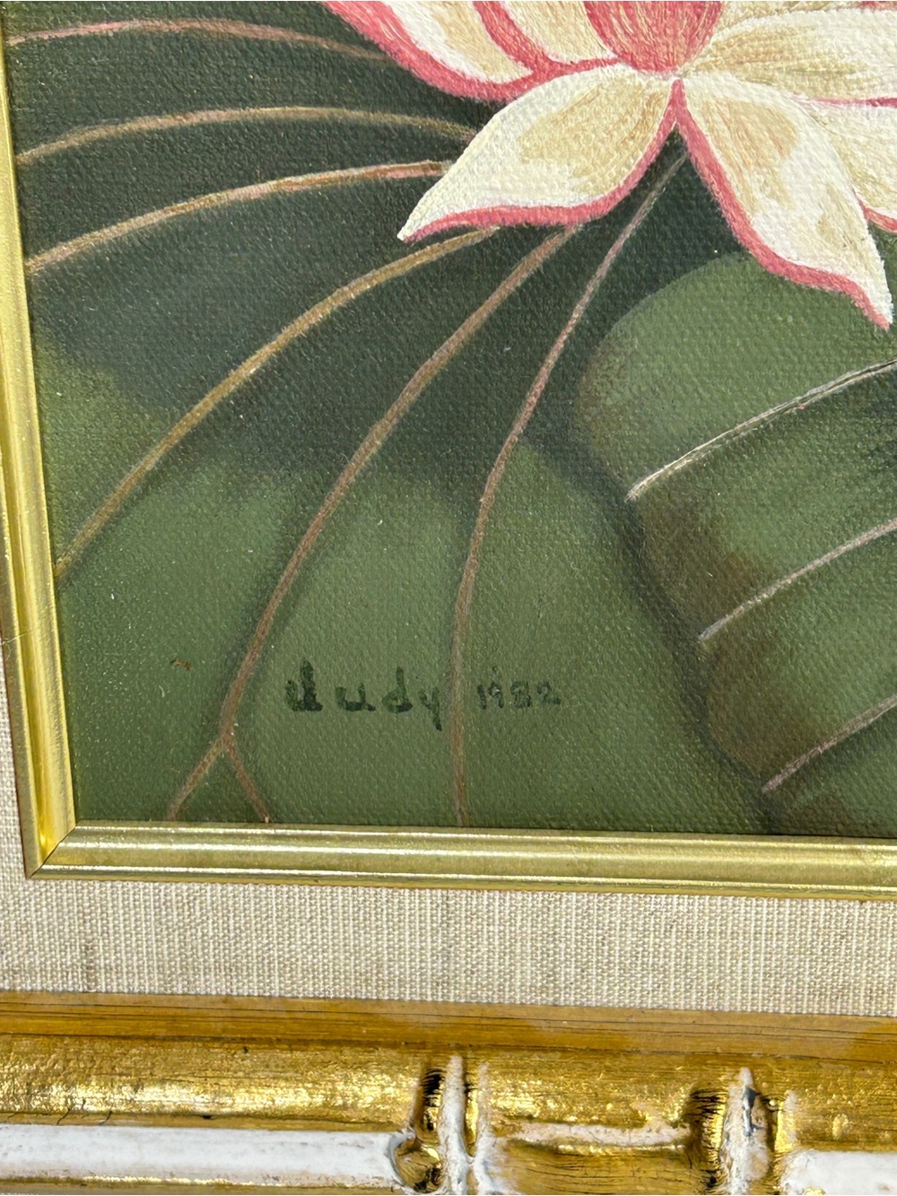VTG Bamboo-Look Gold Framed Crane & Lotus Chinoiserie Wall Art Asian Inspired - Picture 3 of 6